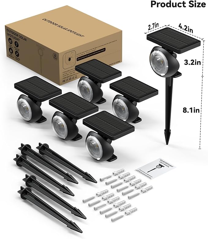 Focusing Solar Spot Lights Outdoor Waterproof, RGB+3CCT Tree Uplights 6Pack | Multicolor Focused Lens Spotlight, Dusk-to-dawn Light, Stake or Wall Mounting for Yard Landscape Garden Path Halloween Decor