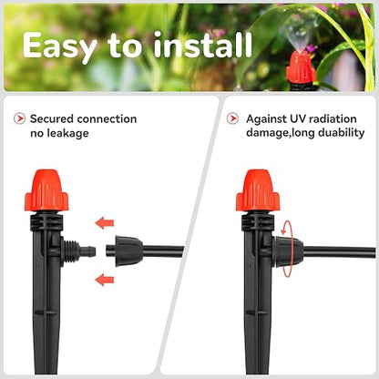 360° Adjustable Drip Spray Emitters for 1/4" Tubing, 30pcs | Drip Sprinkler Heads for Lock Barb Parts, with Stake, Drip Irrigation System