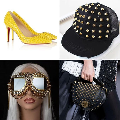 0.5 Yard Spike for Crafts Stude for Clothing, Gold Spike Stud with Glue, Cone Flatback Plastic Trim Mesh for Holloween Party Decoration Costume DIY Crafts