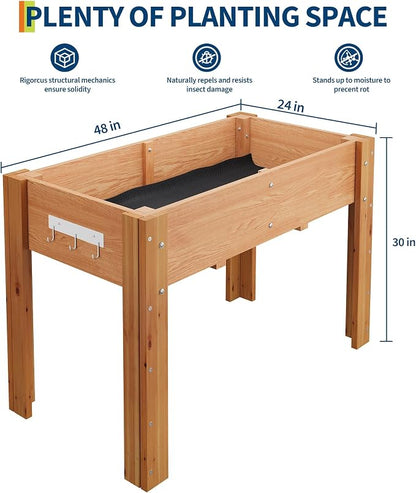 48x24x30IN Wooden Raised Garden Bed with Legs, Elevated Reinforced Large Planter Box for Vegetable Flower Herb Outdoor, Standing Growing Bed forGardening/Backyard/Patio/Balcony, Liner Included