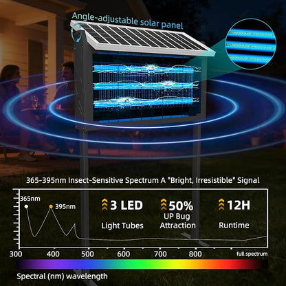 Solar Bug Zapper Outdoor for 3000 sq.ft, Waterproof Mosquito Zapper, Rechargeable Fly Zapper with 3 LED Tube,Cordless Solar Mosquito Killer for Patio Yard Garden Camping with 13W Solar Panel (9023B)