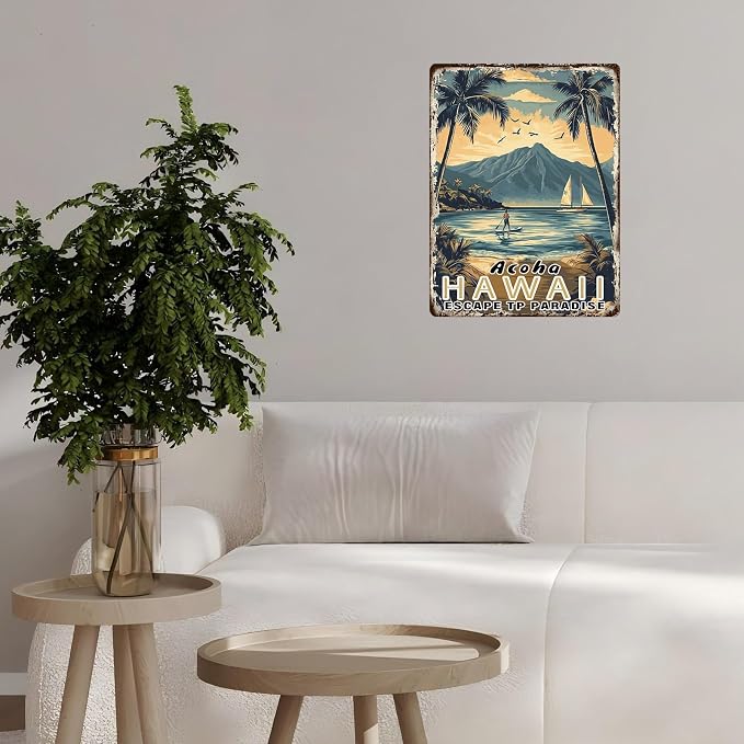 Vintage Tin Sign Aloha Hawaii Tin Sign for Cafes Bar Club Wall Decor 12 * 16inch