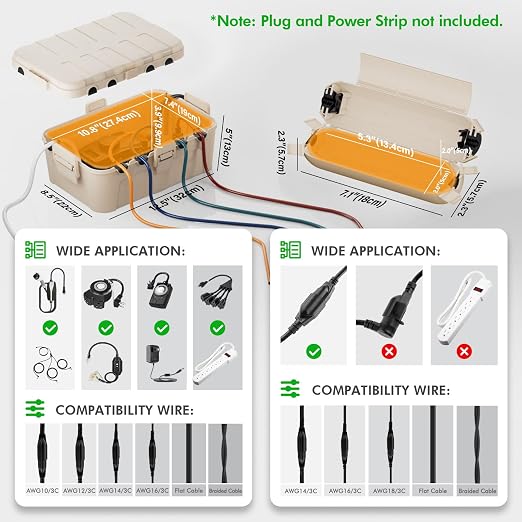 RESTMO 5-Piece Outdoor Waterproof Electrical Box Set – 12.5" x 8.5" x 5" Large & 7.1" x 2.3" x 2.3" Small, Weatherproof Boxes for Power Strip, Outlet, Plug, Socket, Timer, Holiday Light, Almond