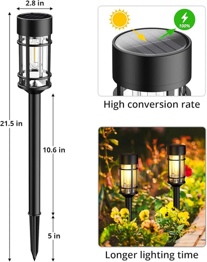 ILANCK 8 Pack Solar Lights Outdoor Parhway, Metal & Glass 21" Large Solar Pathway Lights, Solar Powered Garden Lights for Yard, Landscape, Driveway Walkway