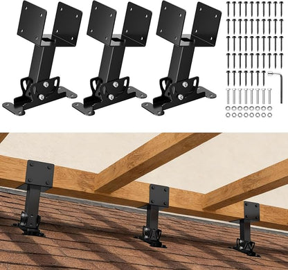 3 Pcs 4“x 4" Roof Riser Brackets Kit(ID 3.6"x3.6"), Heavy Duty Adjustable Angle Pergola Brackets of 0 to 180 Degrees Pergola Kit, Black Powder-Coated Fit 4x4,4x6 Lumber for Patio Gazebos/Pergolas