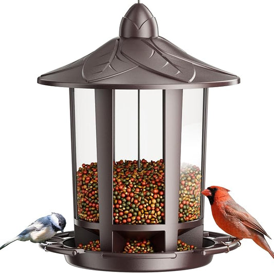 Birdream Bird Feeders for Outdoor Hanging, Assembly Required, 1-Min Easy Setup, Charming Castle Design, Attracting Cardinals Chickadees Goldfinches & Sparrows - Brown