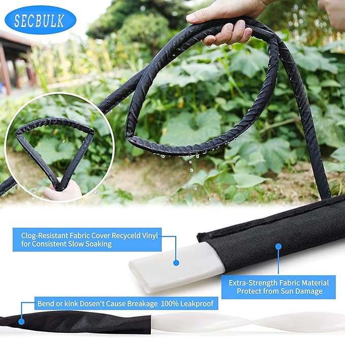 Secbulk 2026 Flat Soaker Hose 75 ft with Stakes for Garden, 75ft Linkable Drip Hose Diy Garden Irrigation System Saving 80% Water, Dual-layer Leak-free Design Water Hose with Holes