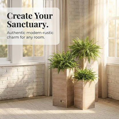 Anderson's Square Wooden Garden Planters Set – Rustic 3‑Piece Wood Planter Collection for Weddings, Patios, Backyards, Seasonal Décor & Modern‑Farmhouse Styling (Small 15", Medium 21", Large 26.75")