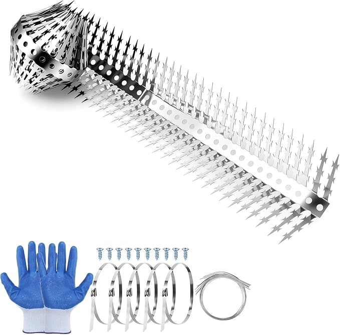 Bird Spikes, Squirrels Spike, Raccoon Snake Deterrent, Squirrel Spikes, Stainless Steel Squirrel baffles for Bird feeders, Anti Climb Spikes for Birdhouse to Keep Mouse Raccoo Away, 10FT