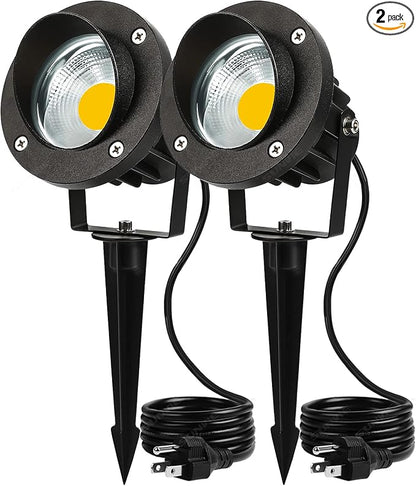 SUNVIE 20W Outdoor Spotlight LED Landscape Lighting 120V AC Waterproof Yard Spot Lights Outdoor with Stake for Tree Flag Lights 3000K Ultra Warm White Lawn Decorative Lamp with US 3-Plug in (2 Pack)