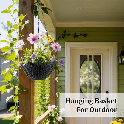 RooTrimmer Hanging Planters for Indoor Outdoor Plants 8 and 10 Inch, 4 Packs Hanging Flower Pot with Drainage Holes, Self-Watering Hanging Basket Perfect for Home, Office and Garden, Black
