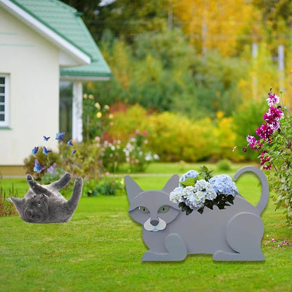 British Short Cat Planter, 12.5 x 5.12 x 7.8 Inches | Dog Flower Pot, Cute Animal Shaped Plant Pot, Gifts for Women & Pet Lovers, Indoor Outdoor Garden Home Office Decor