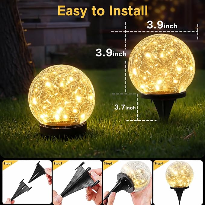 SyouHome Solar Garden Lights Outdoor Waterproof, Landscape Garden Decor | 6 Pack, Auto On/Off Cracked Glass Ball Light, Warm White Solar Globe Lights for Pathway/Patio/Lawn/Yard & Gardening Gift