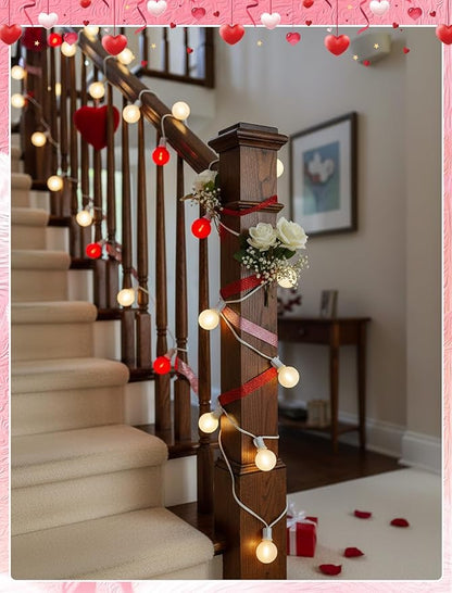 LED Valentine’s Day String Lights, 25Ft Valentines Decorations Outdoor | 25+2 G40 Round Bulbs, Connectable, Shatterproof Hanging Indoor Fairy Lights for Wedding Date Patio, Frosted Red White