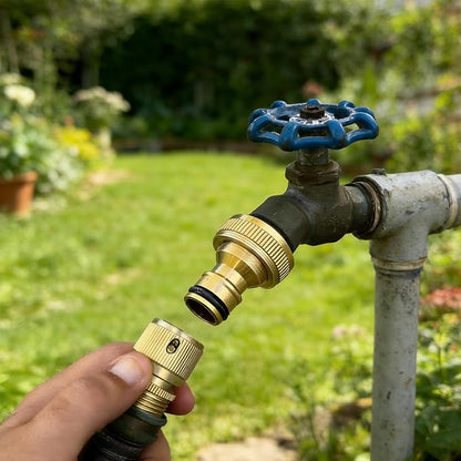 3/4 Inch GHT Solid Brass Garden Hose Quick Connect Fittings, Water Hose Connectors with Leak-Proof Seal for Outdoor Gardening and Cleaning Use (6, Gold)