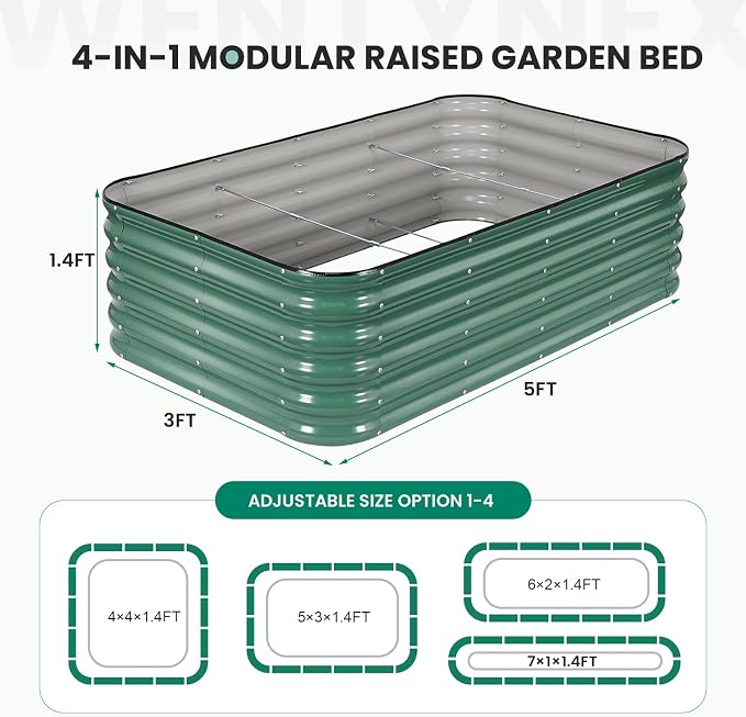 5×3×1.4FT Modular Raised Garden Bed Outdoor, Galvanized Raised Garden Bed Kit, Large Metal Planter Raised Beds, 4 In1 Raised Planter Box Outdoor,Raised Beds for Gardening for Vegetables Flowers Herbs