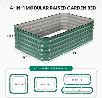 5×3×1.4FT Modular Raised Garden Bed Outdoor, Galvanized Raised Garden Bed Kit, Large Metal Planter Raised Beds, 4 In1 Raised Planter Box Outdoor,Raised Beds for Gardening for Vegetables Flowers Herbs