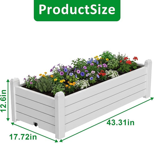 PatioZen Raised Garden Bed, Garden Beds Outdoor, 21Gallon Planter Box with Drainage Plug for Vegetables Flowers Herbs, Waterproof Resin for Backyard Patio Porch (Ashen)