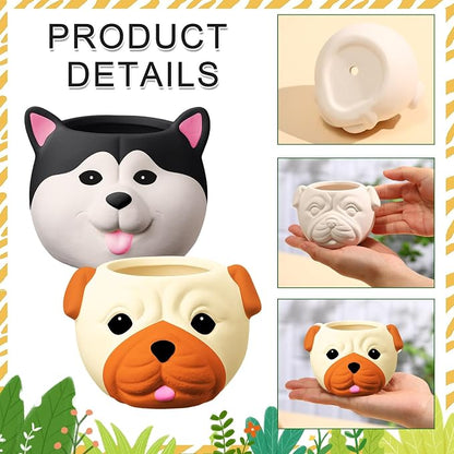 Hushee 12 Sets Ceramic Succulent Planters Paintable Succulent Plant Pots Small DIY Figurines Unpainted Pots with Drainage Hole Color Paints Paintbrushes Palettes