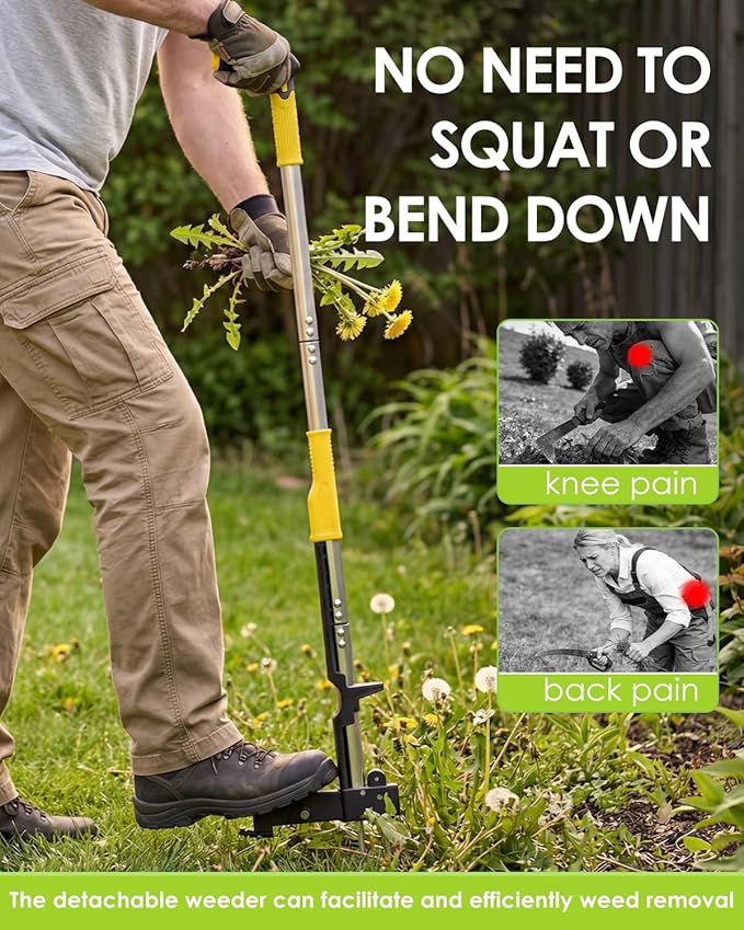 Luvenia Heavy Duty Stand Up Weed Puller Tool, Weed Removal Tool with 41.3" Long Handle & 4 Claw Steel Head, Garden Hand Weeding Tool-Easily Remove Weeds Without Bending, Pulling, or Kneeling