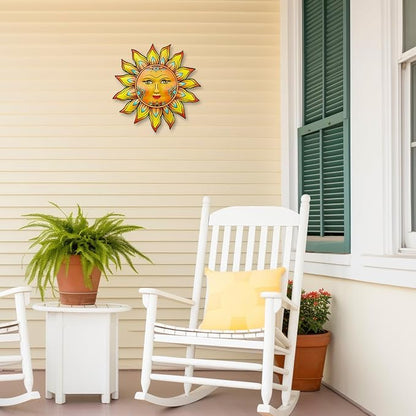 Metal Sun Flower Wall Decor - 12.87 inches Sun Wall Art Hanging Decorations for Outdoor, Home Garden Yard Patio Fence Bedroom Decor