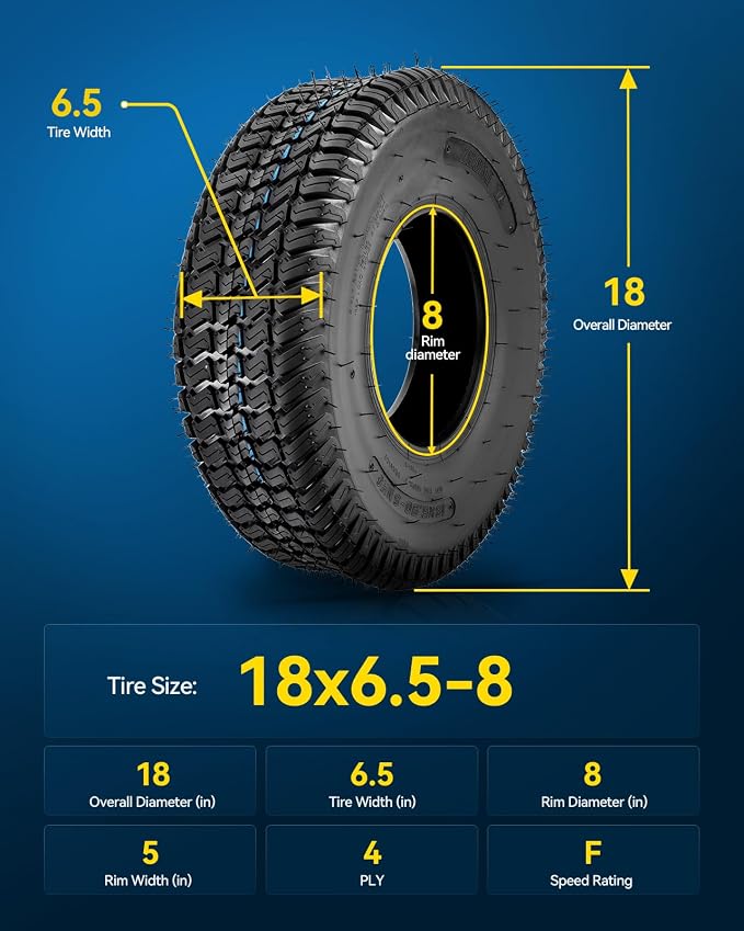PHILTOP 18x6.5-8 Lawn Mower Tires, 4-Ply Super Mud 18x6.5-8 ATV Tires for Riding Mowers, Golf Carts,2 Pcs,Tubeless (Z-160)