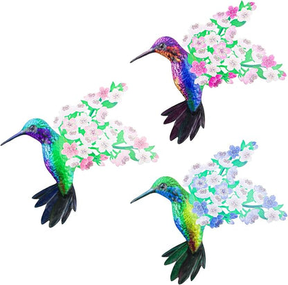 Metal Hummingbird Wall Decor, 12" Large Hanging Metal Birds Outdoor Wall Decor Art, Flowers Wings Hummingbird Decor for Garden Yard Patio Fence Living Room Bedroom