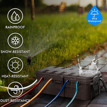 RESTMO Outdoor Electrical Box, IP54 Weatherproof Extension Cord Cover with 6 Cable Entry Ports, Waterproof Connection Box Protect Power Strip, Timer, Plug, Holiday Lights, (11.5x5.2x4 inch), Brown