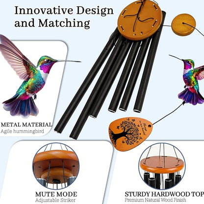 Sympathy Gifts for Loss of Loved One, 37" Memorial Wind Chimes with Hummingbird, Bereavement Gift for Mom Dad, Outdoor Remembrance Decor with Engraved Pendant
