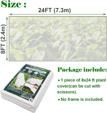 Plant Covers, 8Ft x 24Ft Reusable Floating Row Cover, 1oz Freeze Protection Plant Blankets for Cold Weather, Garden Winterize Cover for Winter Frost Protection, Thickened 1 oz Garden Quilt Cover