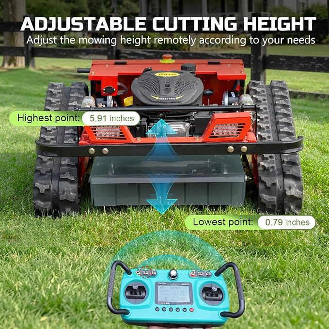INFRONT Remote Control Lawn Mower - All Terrain Tracks, 45° Slope Climbing, Gas Electric Hybrid, High Power Strong Mower