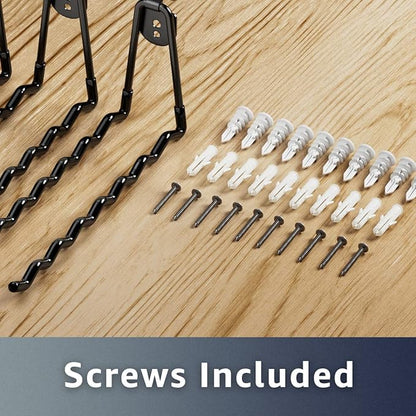 COCOYA Garage Hooks 11.8" Long with 2 Extension Storage Straps (4 Pack) | Interlocking Design, Wave-Shaped, Heavy Duty, Hanging Ladder Shovel Bike Garden Tool, For Shed Yard Garage, Black
