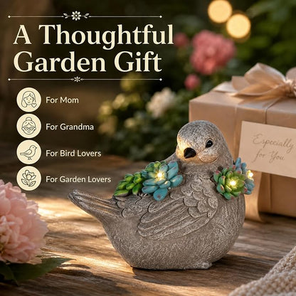 mocosa Solar Garden Statues Bird and LED Lights Birthday Gifts for Women Mom Grandma Solar Outdoor Cat Decor for Outside,Outdoor Solar Lights for Yard, Garden and Patio, Unique Gift for Women