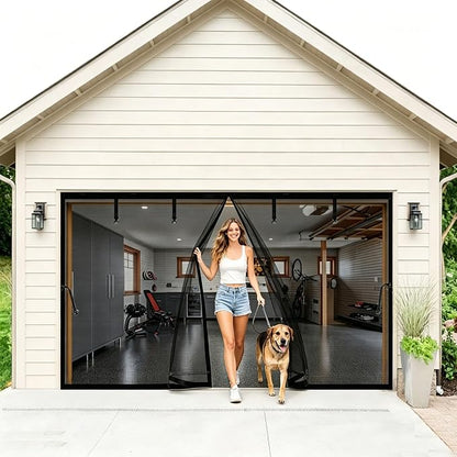 Magnetic Garage Door Screen 12x10ft for 1 Car, Hands Free Net Curtains, Retractable Fiberglass Doors Cover Closure for Garage Carport Patio Balcony Porch Gazebo Backyard Greenhouse RV (Black, 12x10ft)