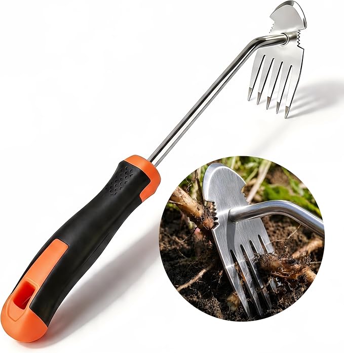 Moorrlii Weed Remover Tool, Hand Weeder Puller Tool, Portable Garden Weeder Tool for Vegetable Gardening Backyard Farm Planting & Uprooting Weeding Tool (Rubber Handle)