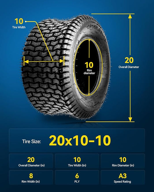 PHILTOP 20x10-10 ATV UTV Tires, 6-Ply Super Mud 20x10-10 ATV All-Terrain Tires for Riding Mowers, Golf Carts, Off-Road,2 Pcs,Tubeless (Z-102)