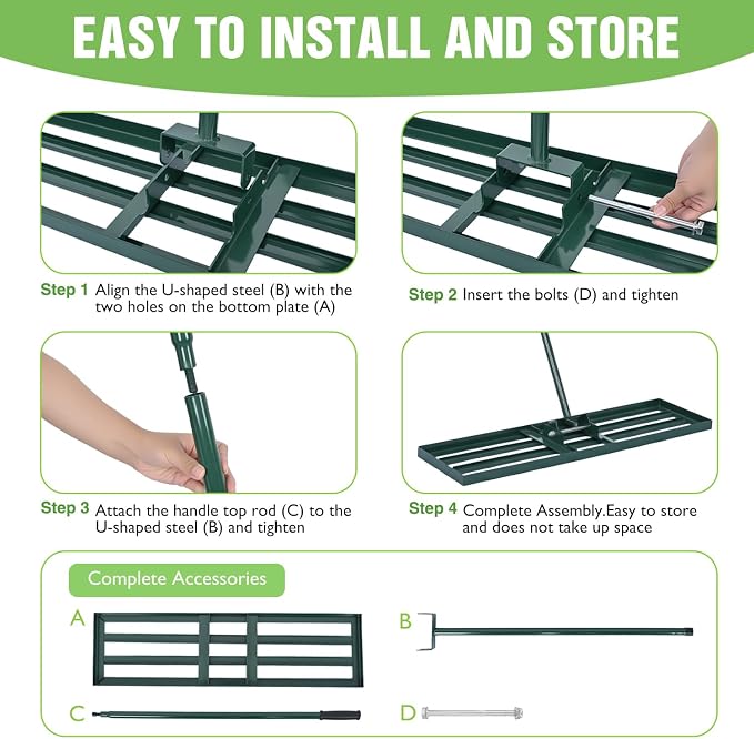 Yesker Lawn Leveling Rake 30 Inch for Soil Yard Leveling Rake with 30"x10" Ground Plate 72" Steel Handle Effort-Saving Heavy Duty Ground Leveler Tool for Backyard Garden Farm Golf Course Landscaping