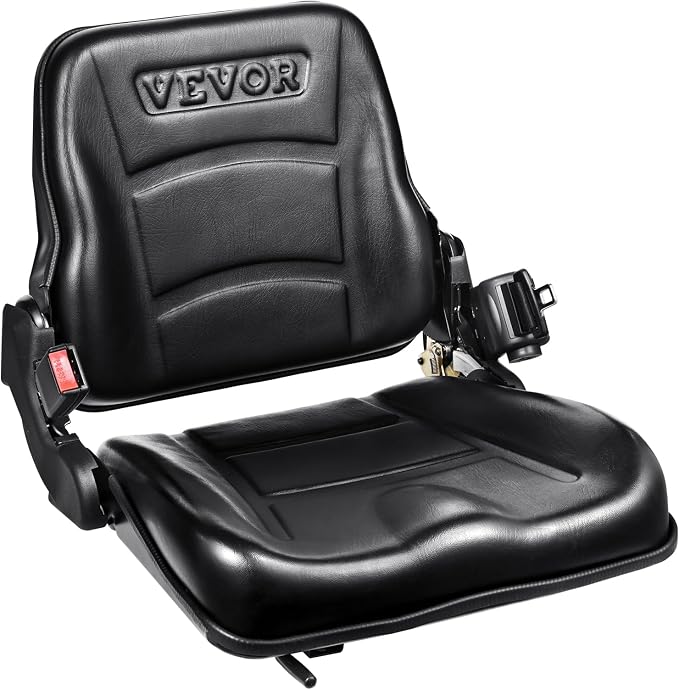 VEVOR Universal Forklift Seat, Tractor Seat with Adjustable Backrest & Safety Belt, Secure Micro Switch Design, Wear-Resistant PVC Mower Seat for Tractor Excavator, Skid Loader