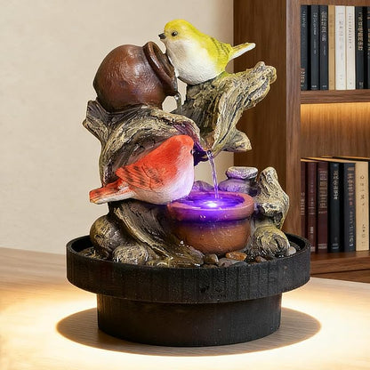 Ferrisland Resin LED Indoor Water Fountains Office Home Relocation Gifts | Indoor Waterfall Fountains Relaxation Home Decor with LED Light for Home Office Bedroom House Warming Gift Idea