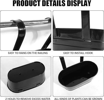 RIOGOO Flower Pots Metal Iron Hanging Flower Pots Garden Pots Balcony Planters Metal Bucket Flower Holder Wall Hanging Decorative Pot - Removable Hook (4 Pieces) (Black)