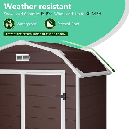 Resin Shed with Floor 6x4.5 FT, Top Larger Storage Space, Outdoor Storage Shed with Lockable Door, Outside Shed Perfect to Store Patio Furniture, GardenTools Bike Accessories, for Gardens, Backyards
