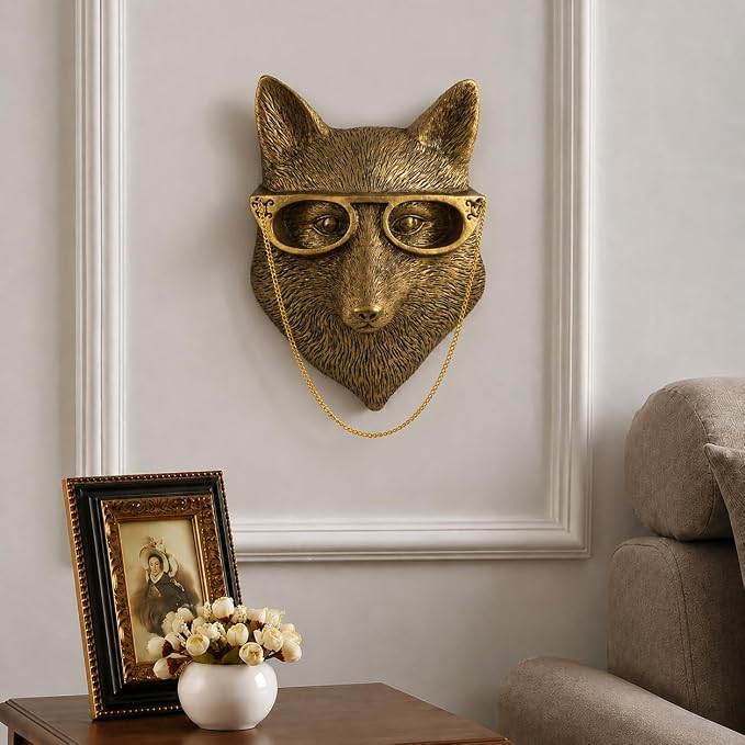 UITWMKTG Gold Animal Head Wall Decor Wall Sculpture Home Decor Statue for Living Room Office Bedroom Modern Decor for Men Women Fox