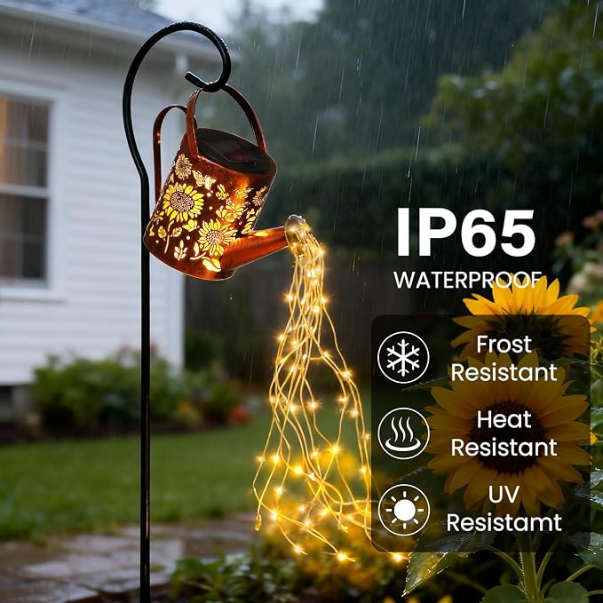 Sunflowers Solar Lights Outdoor Garden Sunflower Gifts, Gardening Gifts, Solar Watering Can Lantern Gifts for Mom Grandma Women, Patio, Yard, Pathway Lantern Plant Decoration