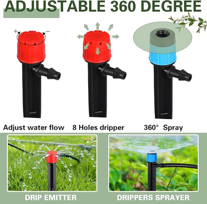 SiliFine 120 Pcs Drip Irrigation Emitters for 1/4'' Drip Irrigation Tubing 60 Irrigation Emitters Sprayer 60 Adjustable 360 Degree Water Flow Drippers for Patio Lawn Garden Watering