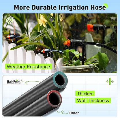 RAINPOINT Quick-Connect 1/4 Drip Irrigation Tubing Adjustable Water Flow Rate Accessories Kit/Expansion Kit Pack for Extra 10 Plants, Dripline Tubing (ID: 1/6” / 4mm & OD: 1/4” / 6mm)