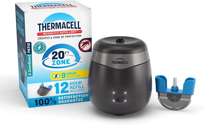 Thermacell E-ZoneGuard Patio Rechargeable Mosquito Repeller with 20-Foot Zone of Scientifically Proven Outdoor Protection; 9-Hr Battery; 12-Hr Refill; Bug Spray Alternative; DEET-Free