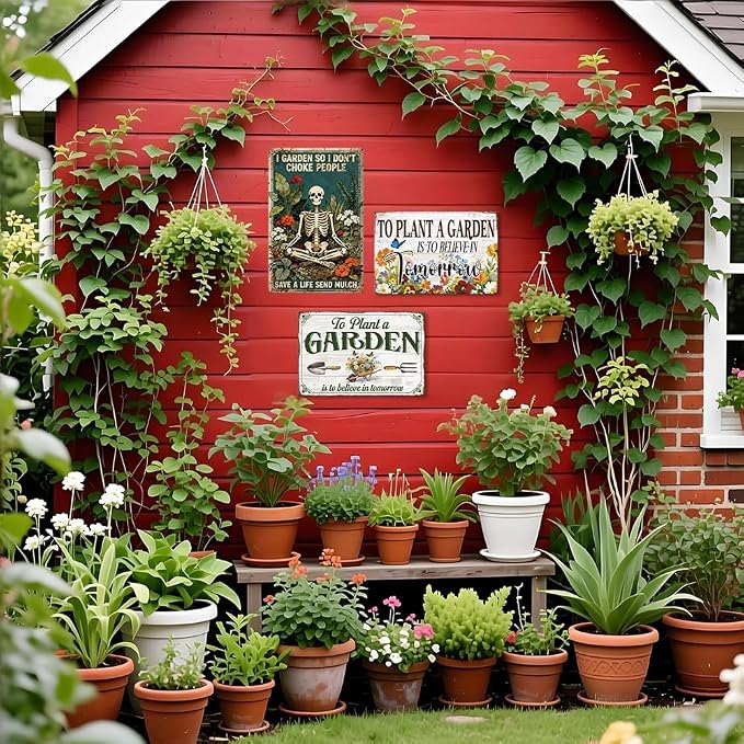 Skull Garden Metal Tin,So I Dont Choke People Save A Life Sign | Vintage Funny Wall Art for Outdoor Garden Wall Decor