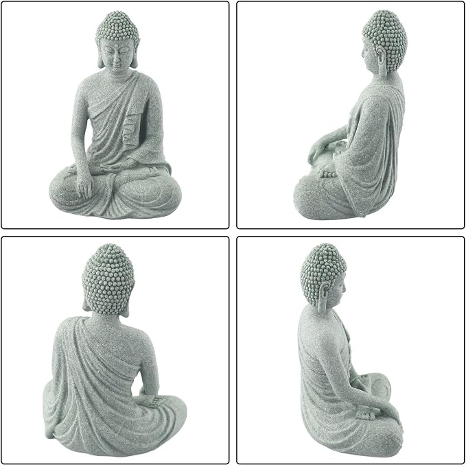FABULETTA Resin Buddha Statue, Sandstone Texture Zen Garden Decor, Stable Outdoor Indoor Lawn Ornament for Pond Plant(B)