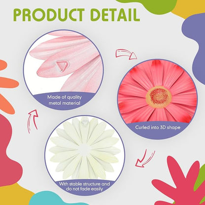 Zhehao 6 Pcs Metal Flower Wall Art Decor 8 Inch Sunflower Wall Decorations Hanging Outdoor Art Multicolored Handmade Metal Flowers Outdoor Decor(Vivid Color)