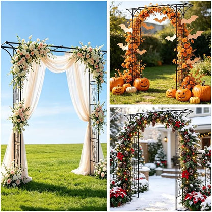 86" Garden Arbor Metal Arch Trellis for Climbing Plants with Standing Base | Outdoor Arbors Archway Pergola for Wedding Ceremony Party Decoration Flat Top Trellises for Rose Vine Backyard Lawn Patio